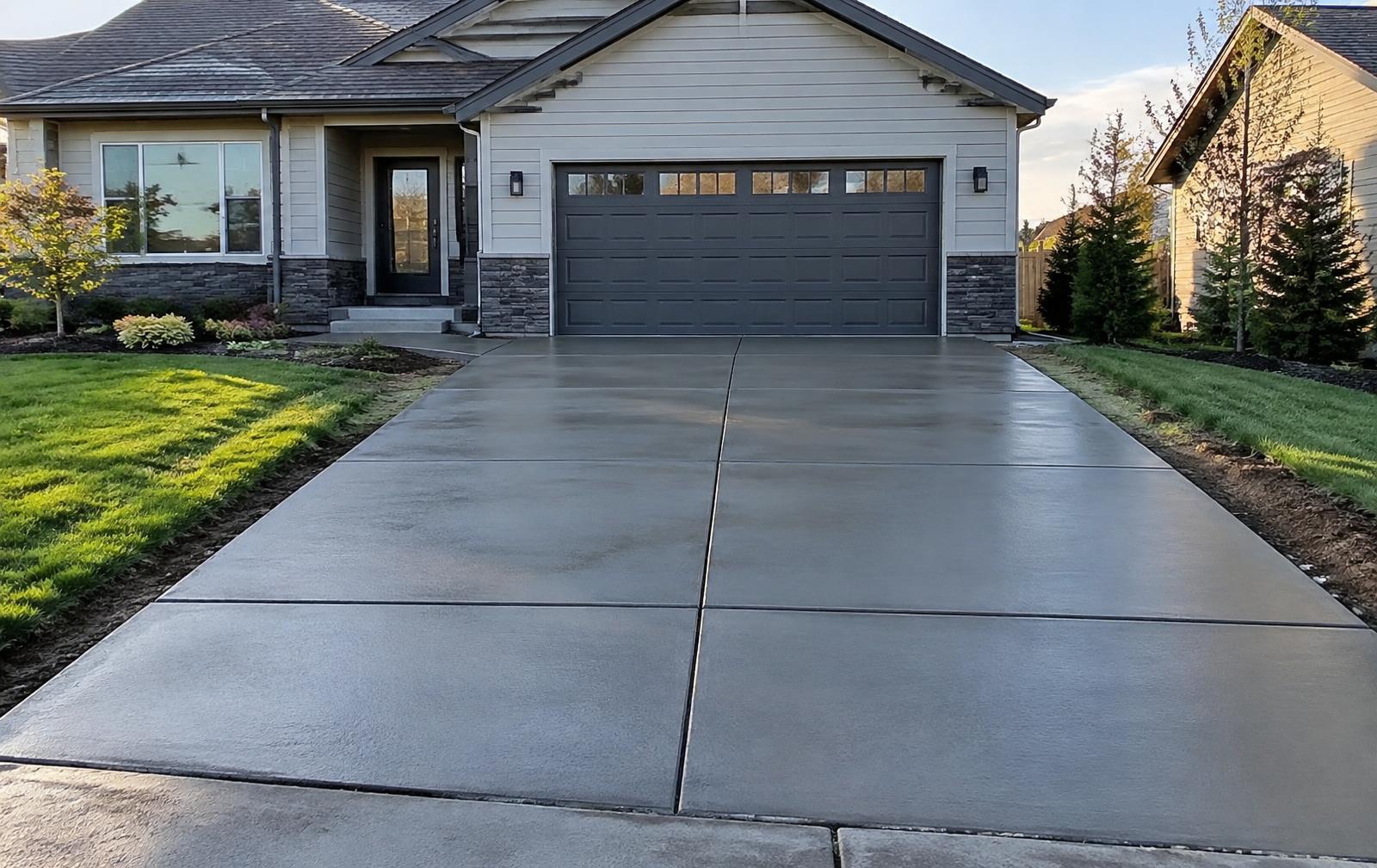 Illustrative image of a finished residential concrete driveway